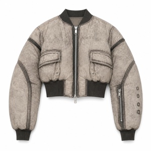 Blouson bomber court matelassé pour femme, style vintage délavé à l'acide, avec poches cargo, effet vieilli, vêtement d'extérieur type <span class=keywords><strong>aviateur</strong></span> - Product Image 4