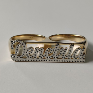 925 Bạc Chất Lượng Cao 3D Tùy Chỉnh Tên Logo Nhẫn Thiết Kế Hai Ngón Tay Bạc Nhẫn Mẫu - Product Image 4