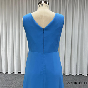 Abito <span class=keywords><strong>da</strong></span> Sera Lungo con Scollo a V Elegante per Cerimonie e Feste Abbigliamento Femminile Gracioso Abiti <span class=keywords><strong>da</strong></span> Sposa Blu Cielo - Product Image 5
