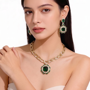 ZHENXUN – ensemble de boucles d'oreilles avec pendentif émeraude, bijoux en cuivre doré, entièrement sertis de diamants, accessoires pour femme, cadeau de créateur original à <span class=keywords><strong>la</strong></span> mode - Product Image 1