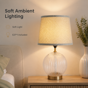 Ensemble de 2 lampes de table modernes en verre et tissu avec base en métal, ampoule E27, pour chambre à coucher, hôtel, décoration de table de nuit, lumière ambiante - Product Image 4