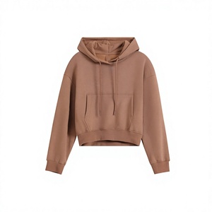 Sudadera con Capucha para Mujer, Color Sólido, Corte Holgado Informal, Manga Larga, Felpa de Algodón, Estilo Pullover, para Otoño, Corte Corto - Product Image 1