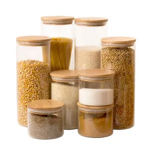 Glass Storage Jars With Bamboo Lid Spice Jars 1oz -18oz Airtight Seal Natural Wooden Lid For Your Oui Yogurt