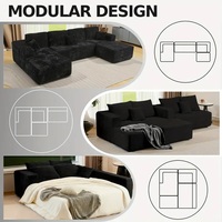 Sofa hitam bentuk U tanpa tulang, Sofa terkompresi Modular Morden awan dalam kotak