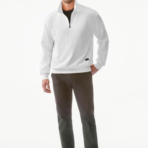 Sudadera casual de hombre con media cremallera, manga larga, cuello simulado, textura gofrada, de algodón, estilo pulóver, color liso - Product Image 5