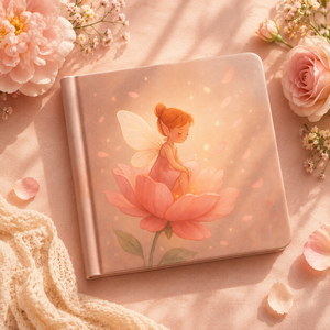 Quaderno Quadrato con Copertina Rigida 'Fata Carina' in Rosa Pallido, Illustrazione <span class=keywords><strong>di</strong></span> Fata Seduta con Peonia, Angoli Arrotondati, Regalo OEM in Stock - Product Image 4
