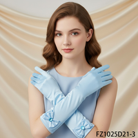 PESENAR Gants longs de princesse enchantée en satin bleu clair avec nœud et cristal-parfaits pour les soirées à thème royales