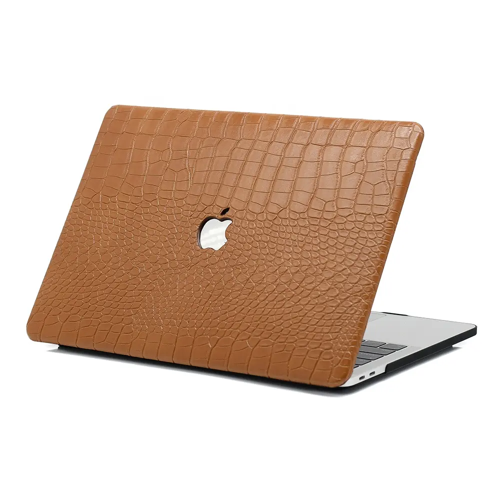 Brown Crocodile PU Leather Hard Case for MacBook Air Pro Retina 11 12 13 14 15 16 inch with Cutout