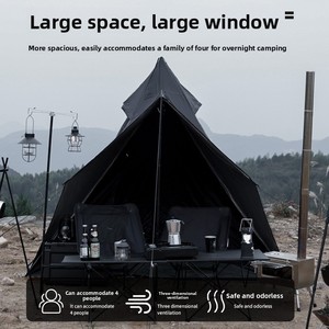 Factory Wholesale Outdoor Double-layer <b>Camping</b> Tent Rainproof Multiplayer Black 190T Polyester 2000-3000mm - Product Image 2