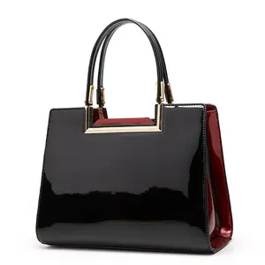 Bolsa feminina, bolsa de ombro feminina couro de patente brilhante luxo feita em couro preto