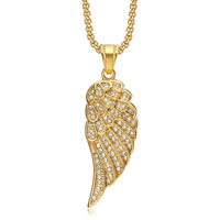 Colliers Pendentifs Ailes d'Ange en Acier Inoxydable 316L Incrustés de Zircon, Bijoux Hip Hop Étanche pour Hommes, Vente en Gros
