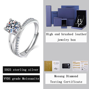Ensemble de bagues en argent sterling S925 avec étoile de <span class=keywords><strong>rivière</strong></span> et diamant à quatre griffes, serti d'un moissanite de 0,5 ct, bague de fiançailles de luxe légère et tendance, cadeau de mariage - Product Image 6