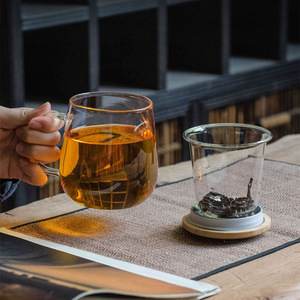 Transparent Glass <b>Tea</b> <b>Infuser</b> Cup With Wooden Lid And Handle Office Use Mushroom Shaped Straight Leg Design Solid Color - Product Image 4