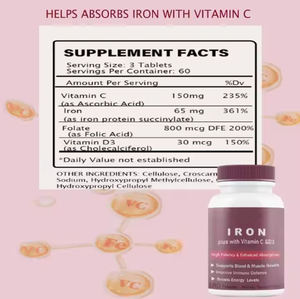 Oem ספיגה גבוהה ספיגה גופרית תוספת ברזל + ויטמין c טבליות להגביר אנרגיה תוספי בריאות - Product Image 2