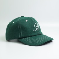 Gorra de Béisbol Curva de 6 Paneles Personalizada OEM, Bordada con Etiqueta de Lana, Diseño de Letras, Patrón de Tela de Lana