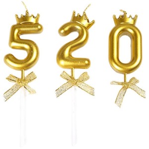 Nouveau Glitter Golden Bow NumberShape Digital 0-9 Party Custom extra Tall 20 Sparkling Happy Birthday Number Cake Candles - Product Image 4