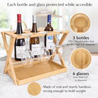 Casiers à vin en bambou comptoir avec porte-verre à vin 3 porte-bouteilles plateau de rangement en liège organisateur autoportant