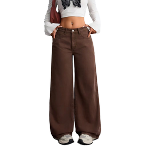 Jeans de Mujer Casuales Clásicos Rectos Transpirables de Pierna Ancha Cintura Alta Ropa Urbana Fabricante Jeans de Mezclilla de Algodón - Product Image 2