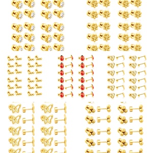 18K Gold Plated Stainless Steel Screw <b>Back</b> Stud <b>Earrings</b>, Mixed Style CZ/Heart/Butterfly/Ball Tiny Piercing Ear Studs <b>Earrings</b> - Product Image 1