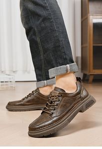 Men's Retro Casual Leather Shoes Large Size, Wear-resistant Leather <b>Flat</b> Sole Outdoor Fashion Martin Boots - Product Image 4