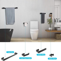 Ensemble d'accessoires de salle de bain en acier inoxydable 304, 4 pièces, noir mat, à fixer au mur : porte-serviettes, porte-papier toilette, patère pour peignoir
