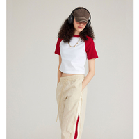 T-shirt court pour femme, décontracté et sportif, en tissu 100% coton respirant, manches courtes, coupe ajustée
