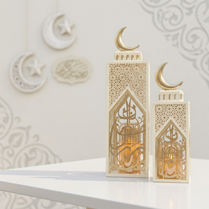 Lanternes en fer exclusives pour le Ramadan avec un dessus en forme de croissant de lune moderne et un design de calligraphie arabe pour la décoration de la maison - Product Image 4