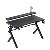 Bureau de jeu en fibre de carbone de 120 cm avec éclairage RGB, support d'écran, hub USB, support pour casque et porte-gobelet, table de jeu pour ordinateur, bureau à domicile, salle de jeux