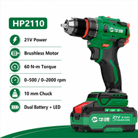 Perceuse sans fil 21V Brushless HP2110 avec double batterie Lithium-Ion 4.0Ah, lumière LED, 60N.m, mandrin 10mm, qualité industrielle OEM