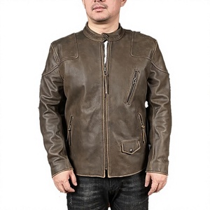 <b>Vintage</b> <b>Motorcycle</b> <b>Jacket</b> Men Stand Collar Raw Cowhide Outerwear for Autumn - Product Image 3