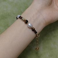 Bracelet en œil de tigre et perles d'eau douce baroques - Longueur réglable, bijoux vintage bohèmes
