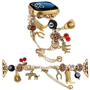 Correa de reloj Upro Cowgirl Western con cuentas de leopardo para Apple Watch Series 12 11 Ultra 4 SE 3, correa de muñeca de cadena metálica Western 8 Ball - Product Image 1
