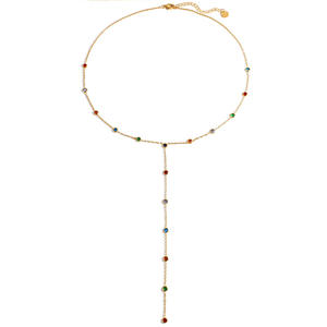 Stainless Steel Necklace With Colorful Rhinestones Y Shape Tassel <b>Extended</b> Length Minimalist Clavicle <b>Chain</b> Daily Wear - Product Image 5