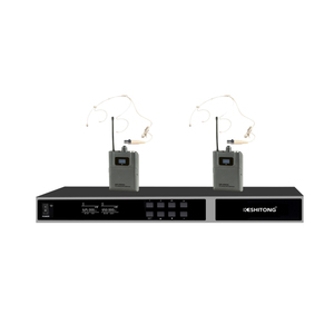 Sistema de Micrófono Inalámbrico Dual de 1200 MHz con Auriculares Lavalier de Cuello de Cisne y Micrófono de Escritorio para Conferencias - Product Image 6