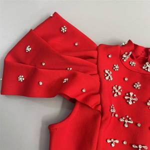 Robe longue élégante pour femme avec bandage, manches à volants, strass et diamants, idéale pour les soirées - Product Image 5