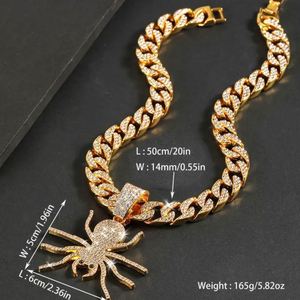 Mens Iced Out Cuban Link Chain Spider Pendant <b>Necklace</b> Gold Plated CZ Diamond Hip Hop Bling <b>Statement</b> Jewelry - Product Image 5