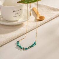 Collier ras du cou bohême en acier inoxydable plaqué or 18 carats Collier femme pierre naturelle Turquoise verte Bijoux