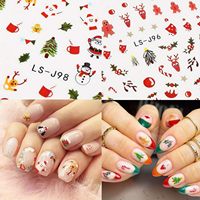 Ensemble de 9 autocollants pour ongles de Noël, dessins animés 3D, flocons de neige, flocons de neige rouges, Père Noël, autocollants pour ongles ultra-fins sans couture, pas cher