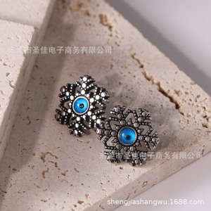 Retro Snowflake <b>Stud</b> Earrings Blue Gemstone <b>Titanium</b> Steel Unisex Everyday Wear CF157 - Product Image 1
