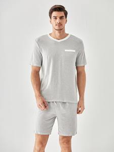 <span class=keywords><strong>Pigiama</strong></span> <span class=keywords><strong>estivo</strong></span> corto da 2 pezzi da <span class=keywords><strong>uomo</strong></span> con scollo a V e scollo a V <span class=keywords><strong>pigiama</strong></span> da <span class=keywords><strong>uomo</strong></span> personalizzato - Product Image 2