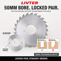 LIVTER Lame de scie à rainurer diamantée réglable et personnalisable toutes tailles 175x10.0x50 (12+12)T FZ pour le travail du bois