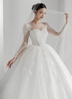 Gaun Pengantin Model Baru Lengan Panjang Seksi Elegan Grosir Desain Ball Berbahan Lace Bunga dengan Hiasan Manik-Manik Buatan Tangan TNBPno85