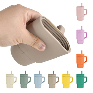 BPA-Free Water <b>Bottle</b> 9oz Silicone Drinkware Stock Kid-Friendly Foldable Colored Straw Mini Tumbler Sipper <b>Bottle</b> Various Colors - Product Image 2