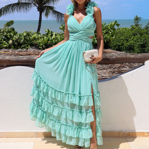 white christmas dresses Zapaka Women Lemon Deep V Neck Ruffles Wedding Guest Dress with Slit Sheath Bridesmaid Dress, Dark Green / US10