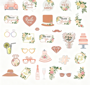 DAMAI Accessoires de photomaton écologiques en papier pour fête prénuptiale et mariage, 32 pièces, fleurs or rose, selfies amusants - Product Image 3