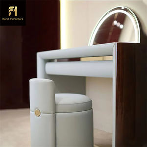 Juego de mesa de <span class=keywords><strong>tocador</strong></span> de madera de diseño minimalista moderno, <span class=keywords><strong>tocador</strong></span> <span class=keywords><strong>con</strong></span> marco de acero inoxidable y <span class=keywords><strong>espejo</strong></span> semicircular - Product Image 3