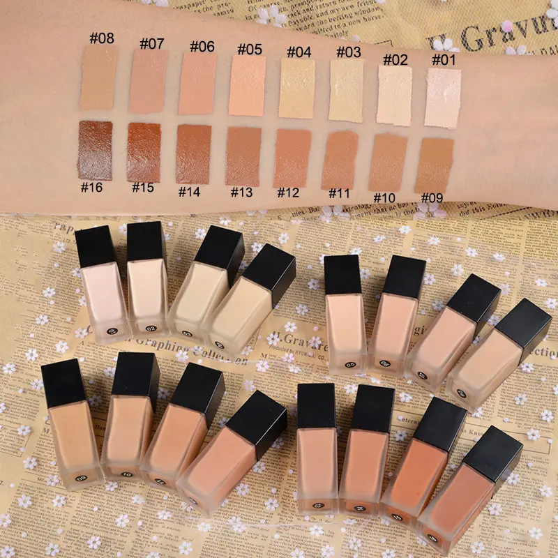 Foundation cair matte rias label pribadi dengan logo Anda dicetak khusus dengan 16 warna