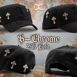 Oem 5 Bảng điều chỉnh một khung Mũ sang trọng Mens Vàng hat hiệu suất rộng vành da lộn Mũ bóng chày râu Mũ CT với kim loại Logo - Product Image 2