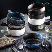 Bol à soupe en céramique de style européen avec poignée Vaisselle en porcelaine Four Cuisson spécifique Aliments personnalisés Utilisation commerciale