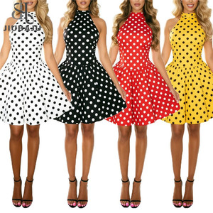 Women's Polka Dot Halter Mini Dress Backless Sexy Party A-Line <strong>Sun</strong> Dress Vintage Sleeveless High Waist Short Dress - Product Image 1